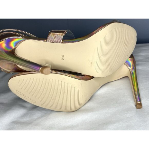 Guess Felecia Strappy Stiletto Size 9 Iridescent Rose Gold & Clear Dressy Sandal - Picture 5 of 14